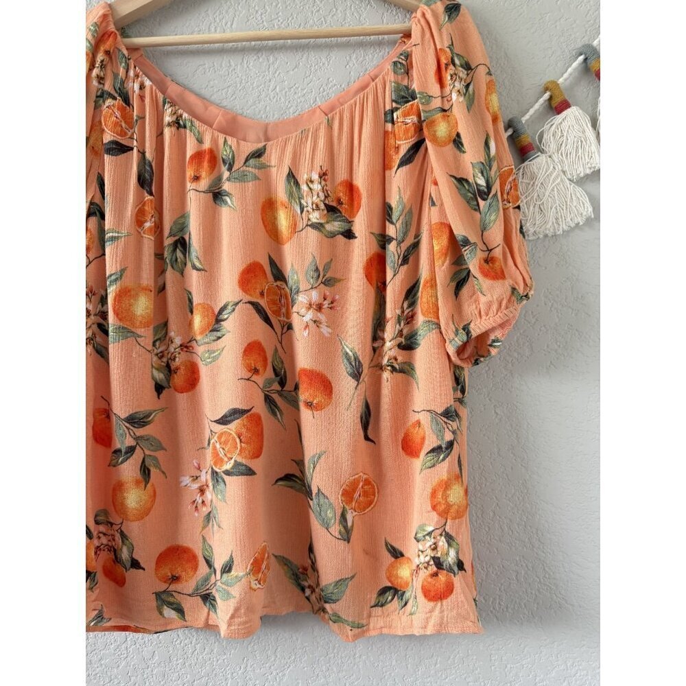 Loft Orange Printed Relaxed Fit Short Sleeve Top Novalty Tropical Cottagecore M - Picture 3 of 8